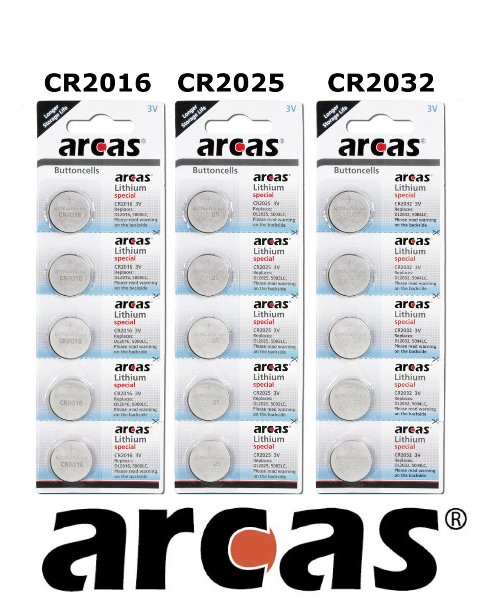Arcas Knopfzellen CR2016 CR2025 CR2032 Auswahl-Angebot 1-50 Stück 