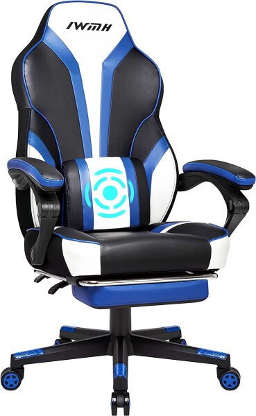 IntimaTe WM Heart Gamingstuhl mit hoher Rückenlehne, Massage-Lendenstütze Blau